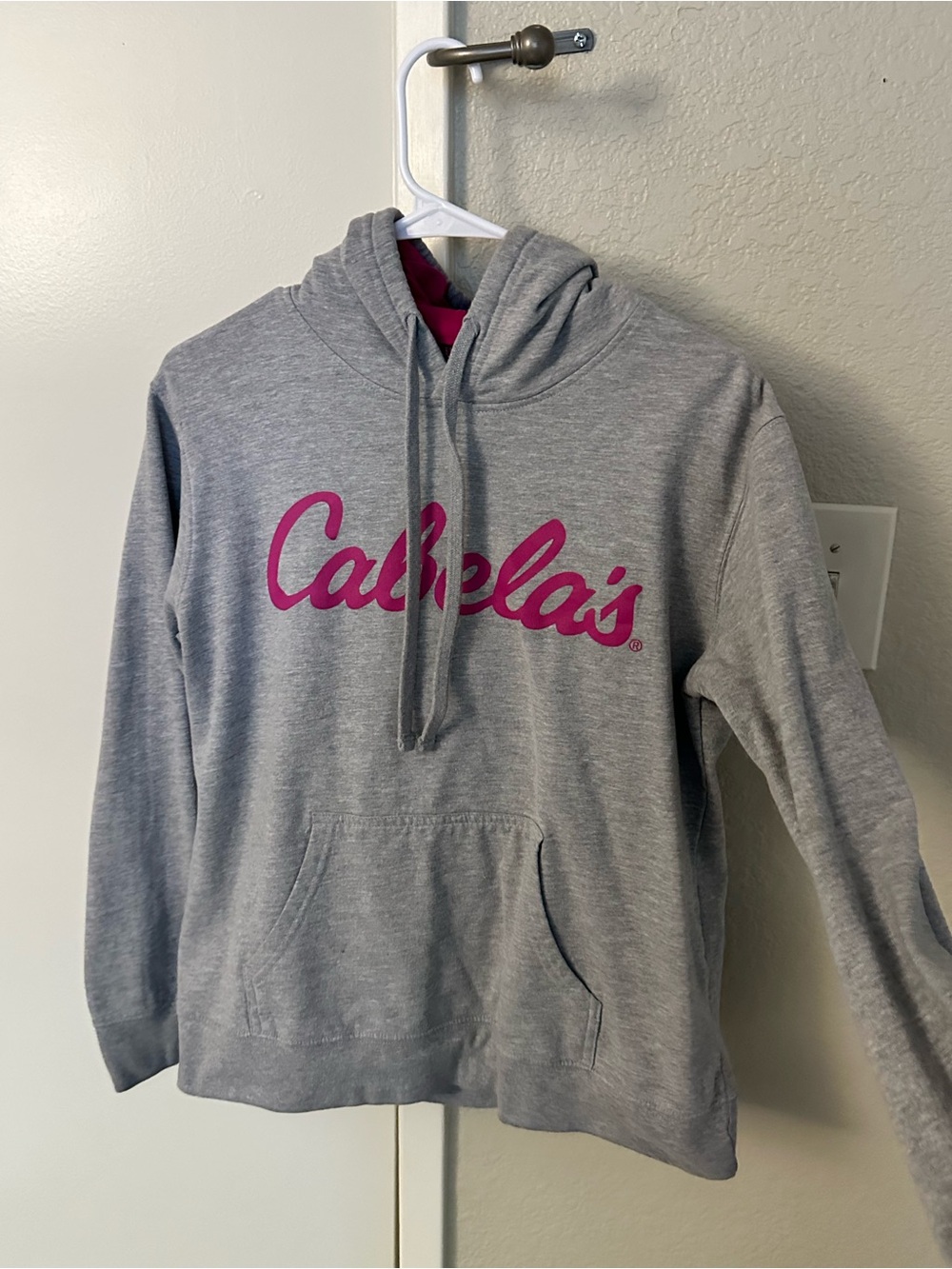 Cabela's Gray Hoodie with Pink Script Logo Size M